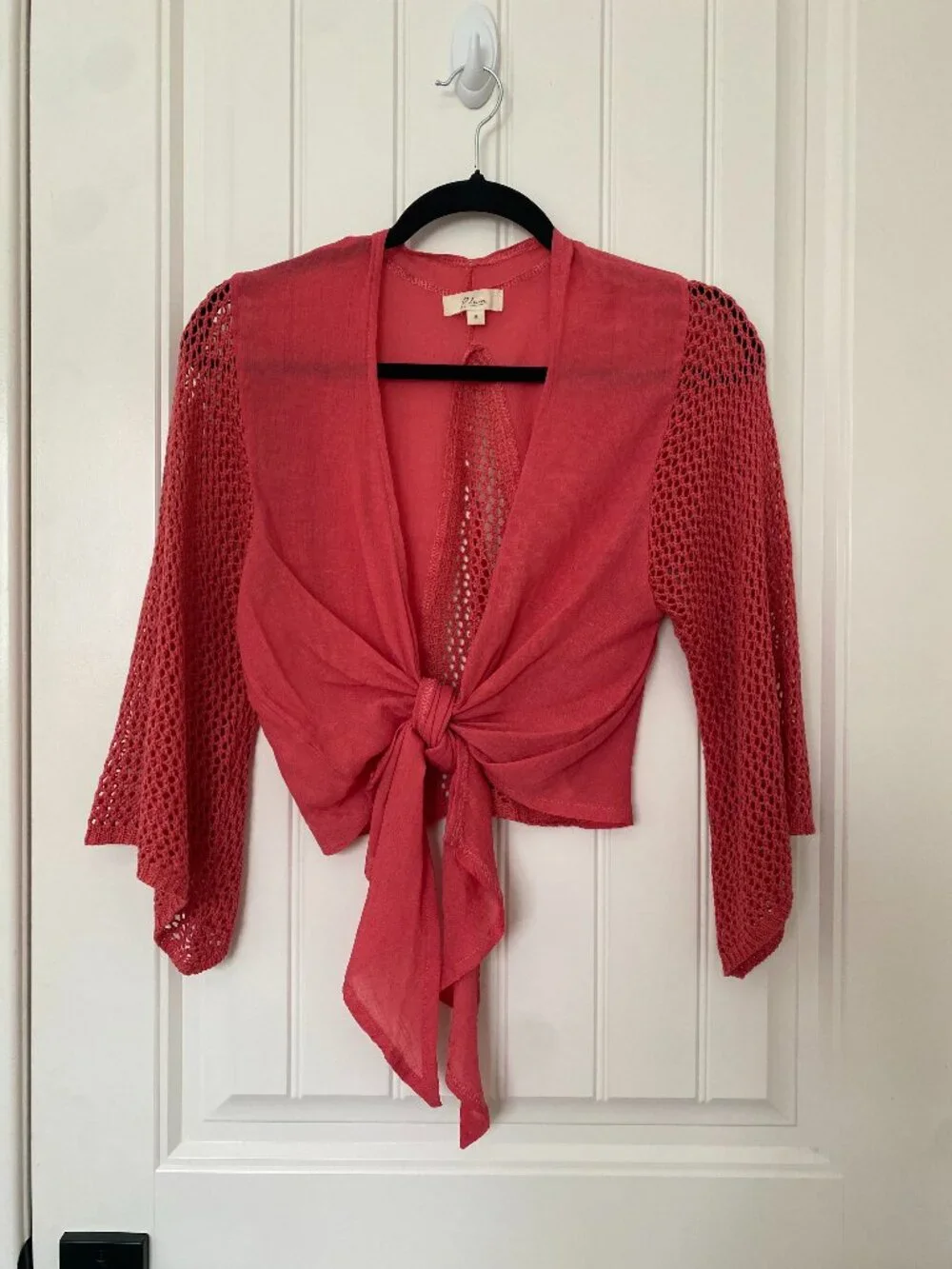 Elan | Tie Front Crocheted Top & Pull On Pants in Coral